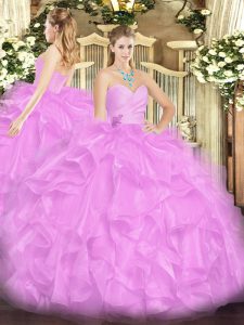 Perfect Lilac Lace Up Sweet 16 Dresses Beading and Ruffles Sleeveless Floor Length
