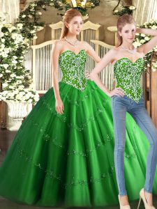 Stunning Green Sweetheart Lace Up Beading Quince Ball Gowns Sleeveless