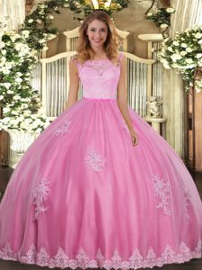 Exceptional Floor Length Ball Gowns Sleeveless Rose Pink Sweet 16 Quinceanera Dress Clasp Handle