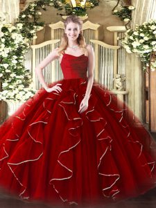 Elegant Floor Length Wine Red Ball Gown Prom Dress Straps Sleeveless Zipper
