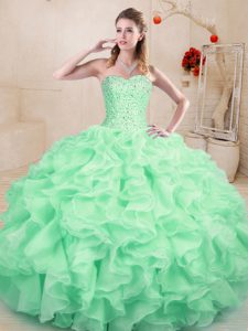 Best Organza Sleeveless Floor Length Vestidos de Quinceanera and Beading and Ruffles