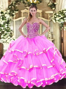 Delicate Sweetheart Sleeveless Organza 15th Birthday Dress Beading and Ruffled Layers Lace Up