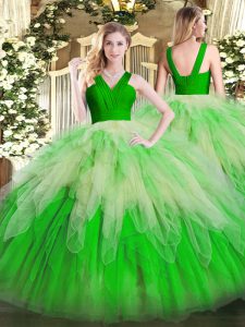 Inexpensive Multi-color V-neck Zipper Ruffles Quinceanera Dress Sleeveless