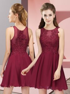 Extravagant Burgundy Zipper Scoop Appliques Court Dresses for Sweet 16 Chiffon Sleeveless