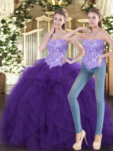 Top Selling Purple Sleeveless Tulle Lace Up Sweet 16 Quinceanera Dress for Military Ball and Sweet 16 and Quinceanera