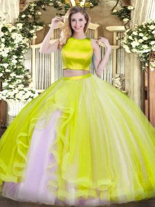 Glorious Yellow Green Sleeveless Ruffles Floor Length 15 Quinceanera Dress
