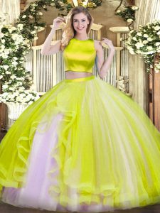 Glorious Yellow Green Sleeveless Ruffles Floor Length 15 Quinceanera Dress