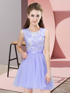 Glamorous A-line Dama Dress Lavender Scoop Tulle Sleeveless Mini Length Side Zipper