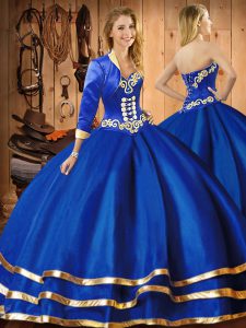 Spectacular Blue Sweetheart Lace Up Embroidery Quinceanera Dresses Sleeveless