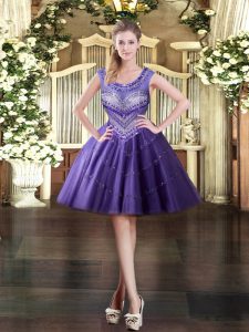 Clearance Sleeveless Mini Length Beading Zipper Prom Dress with Purple