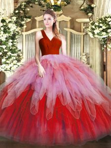 Sleeveless Floor Length Ruffles Zipper Quince Ball Gowns with Multi-color