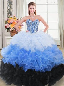 Classical Multi-color Organza Lace Up Sweet 16 Dresses Sleeveless Floor Length Beading and Ruching