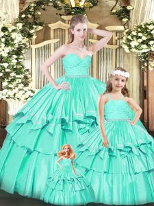 Organza Sweetheart Sleeveless Zipper Ruffles Quinceanera Gown in Turquoise