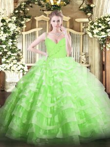 Quince Ball Gowns Military Ball and Sweet 16 and Quinceanera with Ruffled Layers Spaghetti Straps Sleeveless Zipper