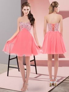 Watermelon Red Homecoming Dress Prom and Party with Beading Sweetheart Sleeveless Lace Up