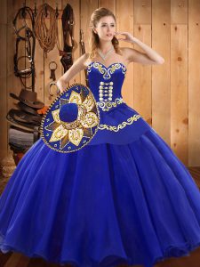 Great Blue Ball Gowns Tulle Sweetheart Sleeveless Ruffles Floor Length Lace Up 15th Birthday Dress