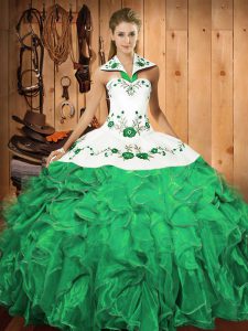 Adorable Sleeveless Lace Up Floor Length Embroidery and Ruffles Sweet 16 Quinceanera Dress