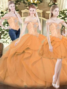 Orange Red Sleeveless Ruffles Floor Length Sweet 16 Quinceanera Dress