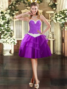 Pretty Purple Sweetheart Lace Up Appliques and Ruffled Layers Prom Gown Sleeveless