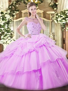 Great Tulle Sleeveless Floor Length Quinceanera Gowns and Beading and Ruffles and Pick Ups