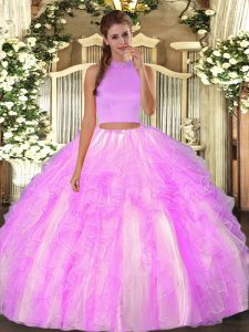 Halter Top Sleeveless Backless Sweet 16 Dress Lilac Organza