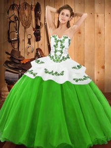 Ball Gowns Quinceanera Gown Green Strapless Satin and Organza Sleeveless Floor Length Lace Up