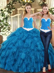 Sweetheart Sleeveless Lace Up Quinceanera Dresses Teal Tulle