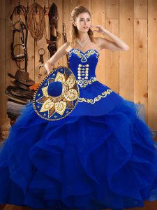 Simple Sleeveless Lace Up Floor Length Embroidery and Ruffles Sweet 16 Dress