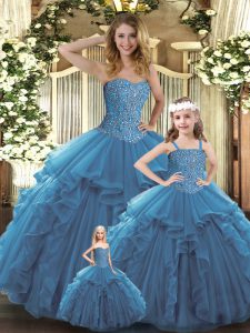 Organza Sleeveless Floor Length Ball Gown Prom Dress and Beading and Ruffles