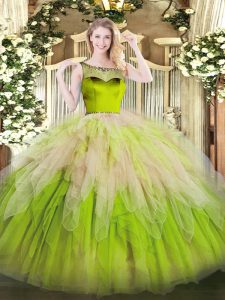 Multi-color Ball Gowns Scoop Sleeveless Organza Floor Length Zipper Beading and Ruffles Sweet 16 Dresses