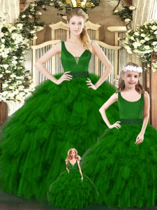Graceful Floor Length Ball Gowns Sleeveless Green Quinceanera Dresses Zipper