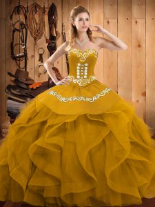 Comfortable Ball Gowns Quinceanera Gown Gold Sweetheart Organza Sleeveless Floor Length Lace Up