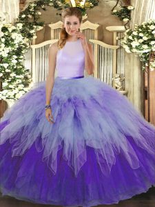 Pretty Multi-color Tulle Backless Sweet 16 Dress Sleeveless Floor Length Ruffles