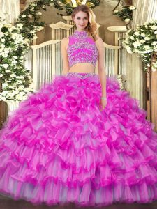 Cheap Lilac Sleeveless Beading and Ruffled Layers Floor Length Quinceanera Gown