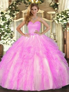 Low Price Floor Length Lace Up Quinceanera Gown Lilac for Military Ball and Sweet 16 and Quinceanera with Ruffles