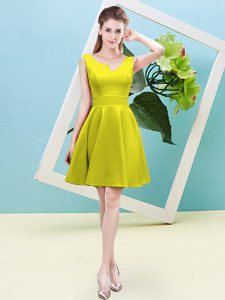 Mini Length Yellow Quinceanera Dama Dress Asymmetric Sleeveless Zipper