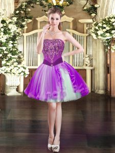 Purple Sleeveless Beading Mini Length Prom Evening Gown