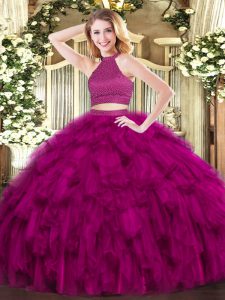 New Style Organza Sleeveless Floor Length 15 Quinceanera Dress and Beading and Ruffles