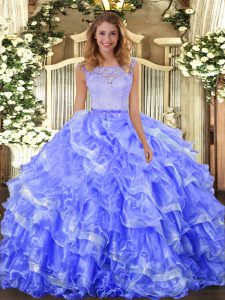 Suitable Scoop Sleeveless Organza 15th Birthday Dress Lace and Ruffled Layers Clasp Handle