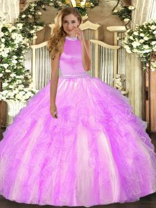 Sleeveless Backless Floor Length Beading and Ruffles Quince Ball Gowns