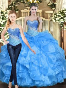 Clearance Organza Sweetheart Sleeveless Lace Up Beading and Ruffles 15 Quinceanera Dress in Baby Blue