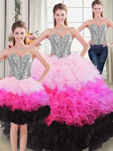 Multi-color Sleeveless Beading and Ruffles Floor Length 15th Birthday Dress