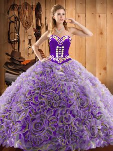 New Arrival Sweep Train Ball Gowns Quinceanera Gown Multi-color Sweetheart Satin and Fabric With Rolling Flowers Sleeveless With Train Lace Up