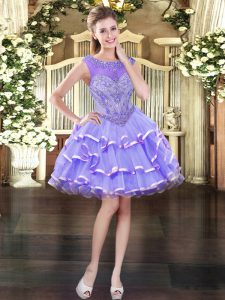 Classical Lavender Sleeveless Organza Lace Up Prom Gown for Prom and Party
