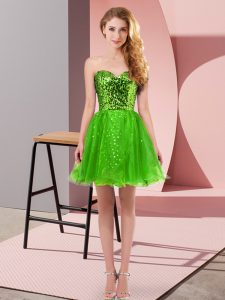Simple Green Tulle Zipper Prom Party Dress Sleeveless Mini Length Sequins