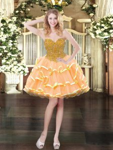 Peach Prom Party Dress Prom and Party with Beading and Ruffled Layers Sweetheart Sleeveless Lace Up