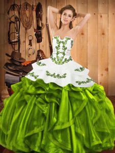 Colorful Sleeveless Floor Length Embroidery and Ruffles Lace Up Quinceanera Dress