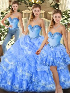 Hot Sale Floor Length Light Blue Quinceanera Dress Sweetheart Sleeveless Lace Up