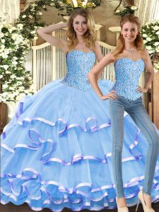 Floor Length Ball Gowns Sleeveless Baby Blue Quince Ball Gowns Lace Up