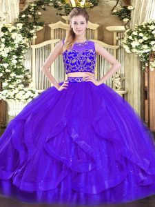 Comfortable Sleeveless Beading and Ruffles Zipper Quinceanera Gown